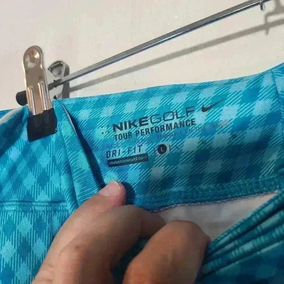 Nike Golf Tour Performance Dri-Fit Turquoise Gingham Sz L - Picture 3 of 7